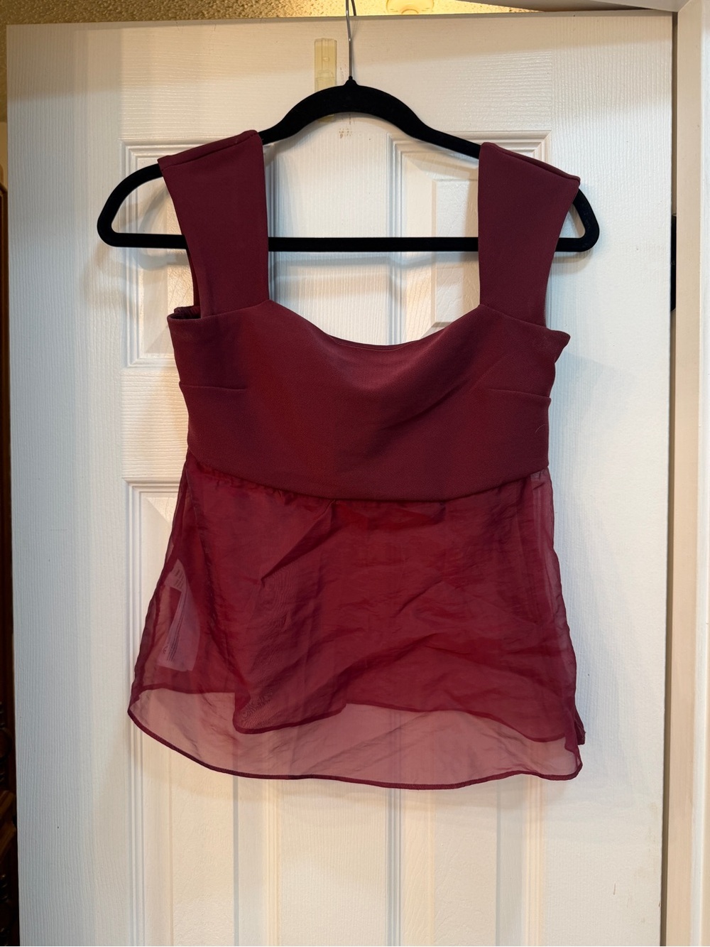 Abercrombie Maroon Sheer Overlay Top | size S